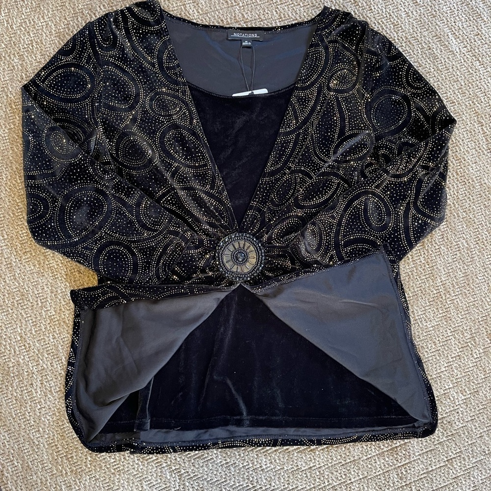 Y2K Notations velvet top faux cardigan set Black & Gold sparkle Medium (M) - Picture 4 of 14